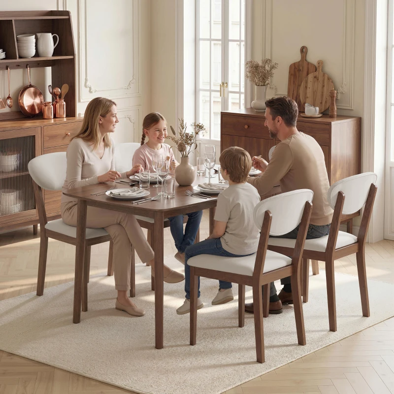 HOMCOM 5-Piece Dining Table Set for 4, Mid-Century Modern Kitchen Table and Chairs, Cream White