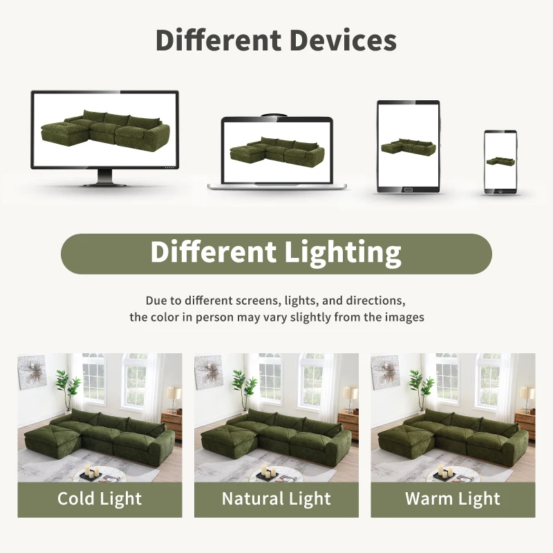 Modular Sectional Sofa with High-Density Foam and Pocket Springs, Oversized Compressed Sofa for Living Room, 116" L x 72" W x 28" H, Green