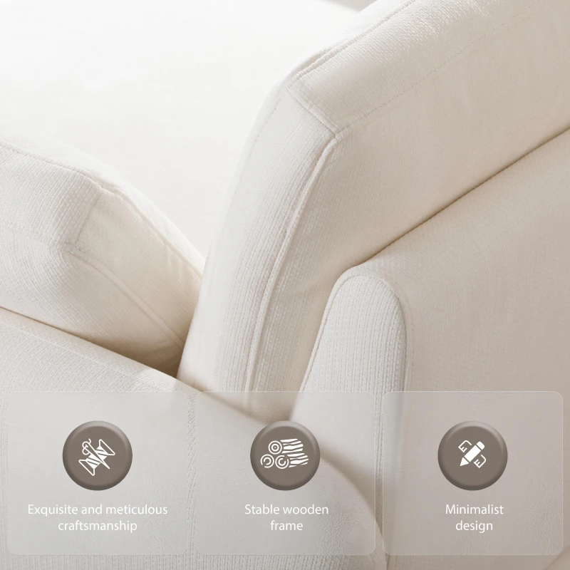 Modern Single Chenille Sofa with Extra-Wide 42.5-Inch Seat, Comfortable Armchair for Bedroom and Living Room, 50" L x 43" W x 34" H, White