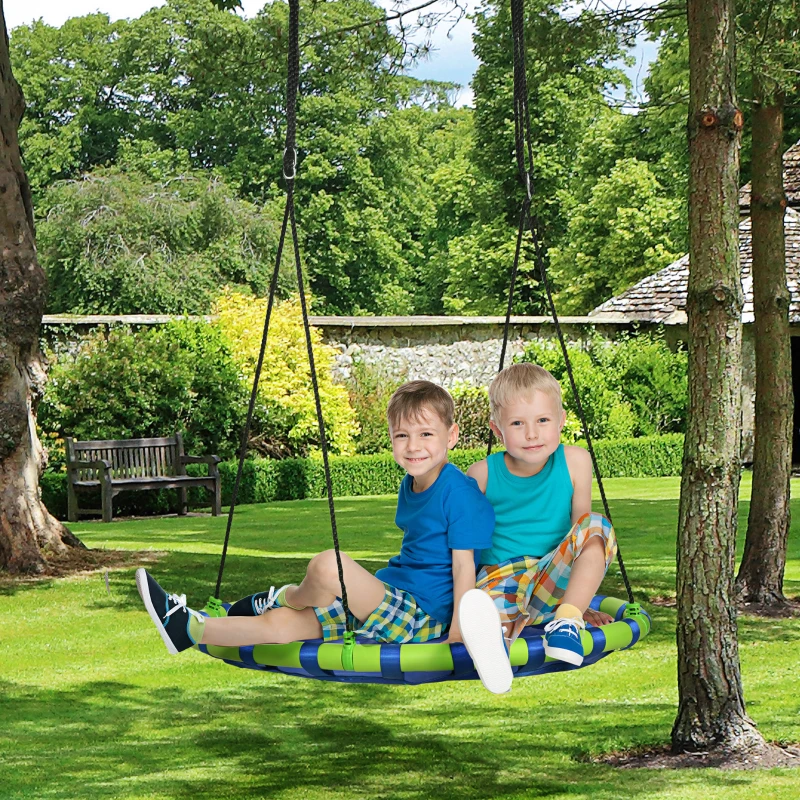 Outsunny 40 Inch Saucer Tree Swing Set for Kids with Adjustable Hanging Ropes, Steel Frame for Kids, 330lbs Capacity, Blue