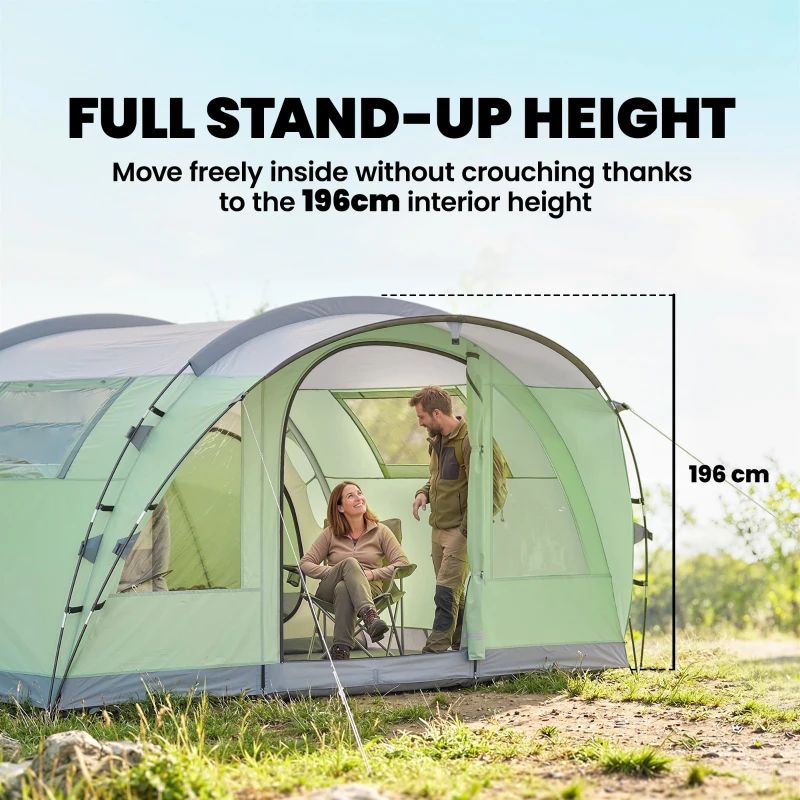 Outsunny Multi-Room Camping Tent for 2-4 Person, Easy Set up Large Family Tent with 4 Windows, Porch, Light Green