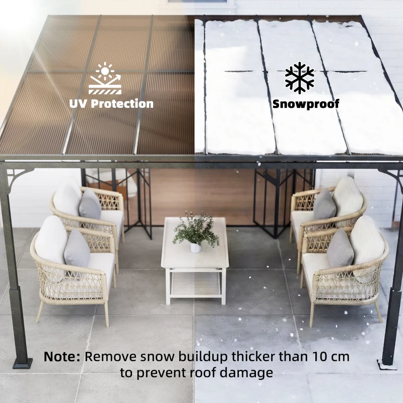 Outsunny 11' x 10' Outdoor Pergola, Wall Mounted Hardtop Lean-to Gazebo with Polycarbonate Roof and Metal-Aluminium Frame