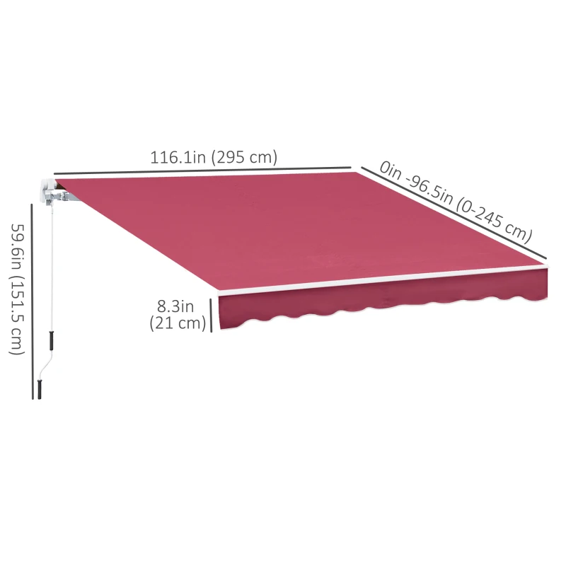 Outsunny 10' x 8' Manual Retractable Awning, Sun Shade Shelter Canopy, with Aluminum Frame and UV Protection for Patio Deck Yard Window Door, Wine Red