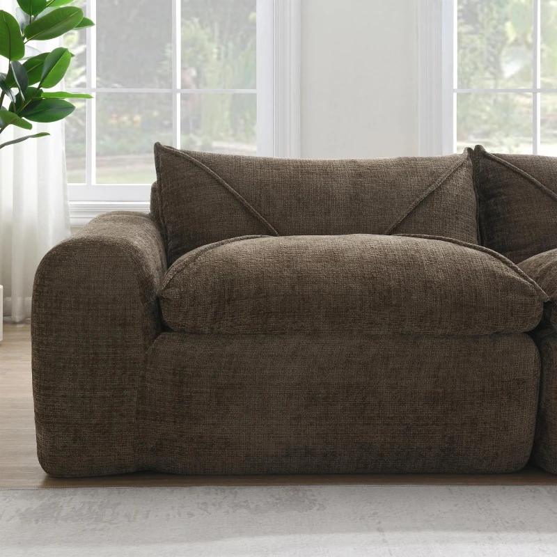 Modular Sectional Sofa with High-Density Foam and Pocket Springs, Oversized Compressed Sofa for Living Room, 116" L x 72" W x 28" H, Brown