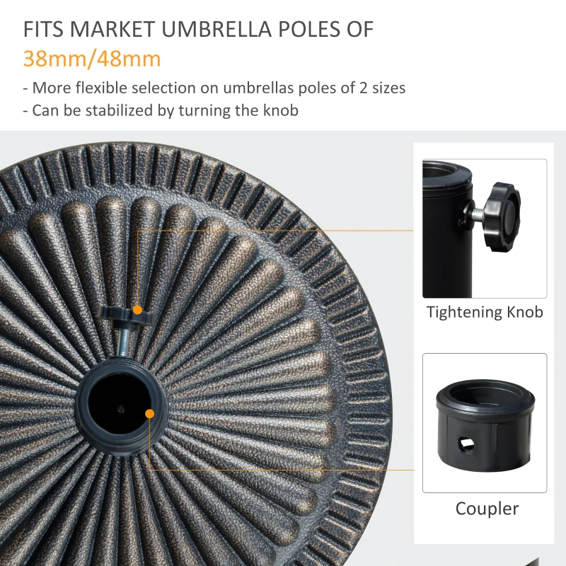 Outsunny Round Umbrella Base Φ19.1", 31.5 lbs Resin Stand with Decorative Design for Poles 1.5"/1.9", Bronze