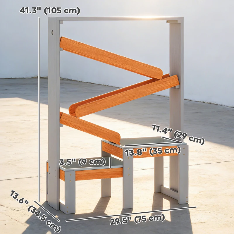 Qaba Wooden Sandbox, Kids Sand and Water Table with Waterway Track and Dual Boxes, Sensory Table for Outdoor, Grey