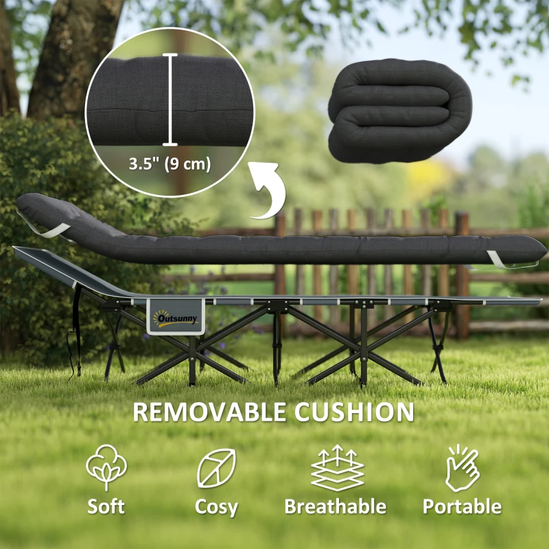 Outsunny 26.8" Wide Folding Bed, Camping Cot for Adults with Cushion, Carry Bag, Max Load 330 LBS, Black