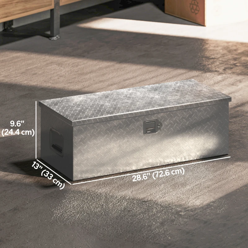 HOMCOM 30 Inch Truck Bed Tool Box, Heavy Duty Aluminum Diamond Plate Trailer Tongue Box with Side Handle and Locks Keys