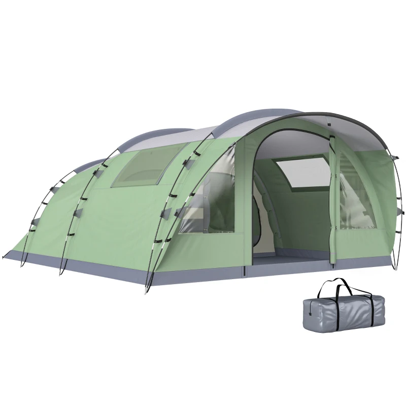 Outsunny Multi-Room Camping Tent for 2-4 Person, Easy Set up Large Family Tent with 4 Windows, Porch, Light Green