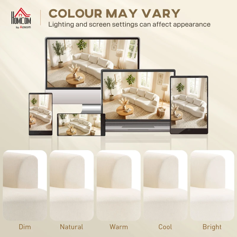 HOMCOM 3 Seater Sofa, 102" Chenille Boneless Couch with Wide Seat, Spring Cushions, High-Density Foam, 3 Pillows, Cream White