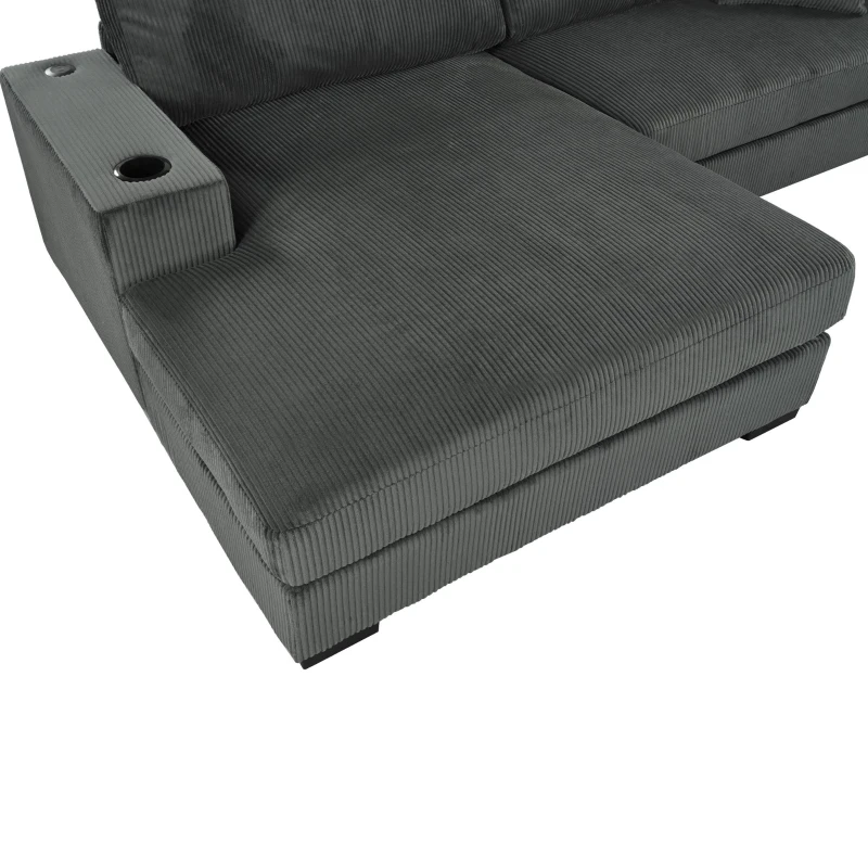 Large Corner Sectional Sofa with Extra-Thick Cushions, Comfortable Upholstered Couch for Living Room, 111.5" L x 59" W x 32" H, Gray