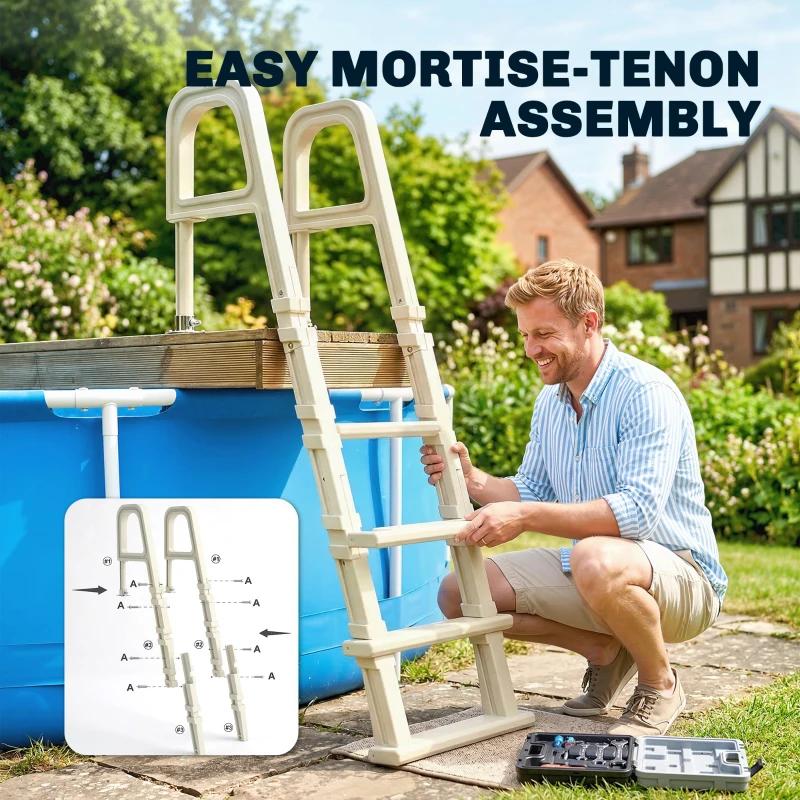 Outsunny Swimming Pool Ladder, 63.4"-69.3" Adjustable 5-Step Pool Stairs with Handrails, Non-Slip Steps, Load Capacity 300 lb