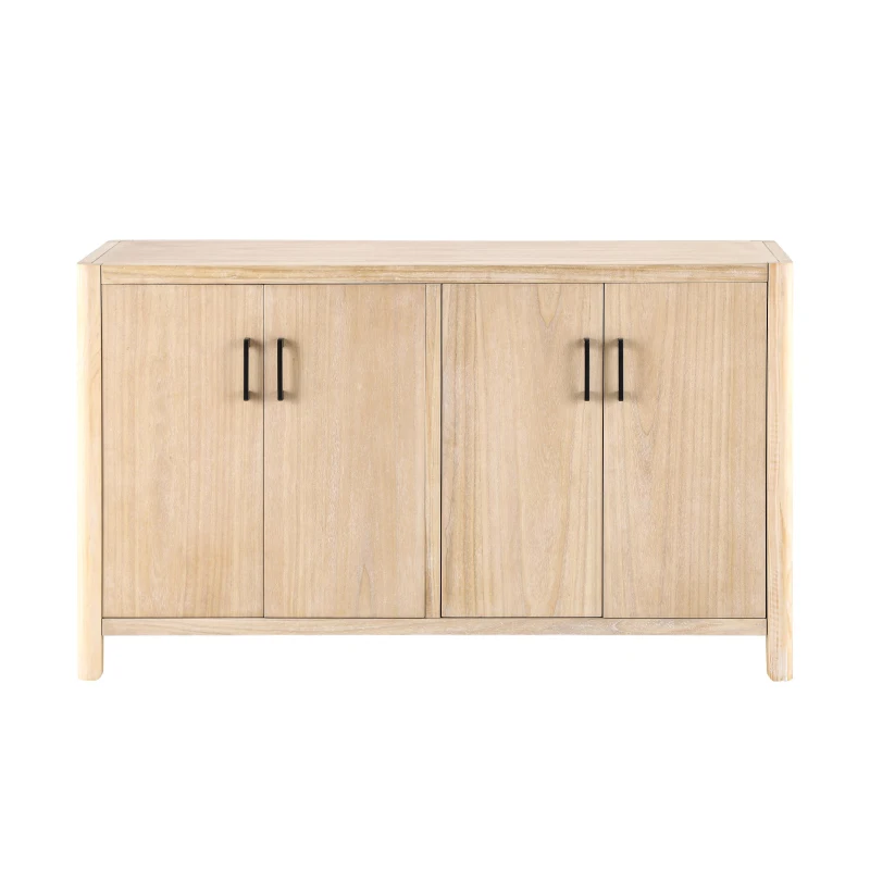 Farmhouse Storage Cabinet with Wood Veneer and Solid Pine Legs, Rustic Accent Sideboard for Entryways, 59" L x 18" W x 36" H, Natural