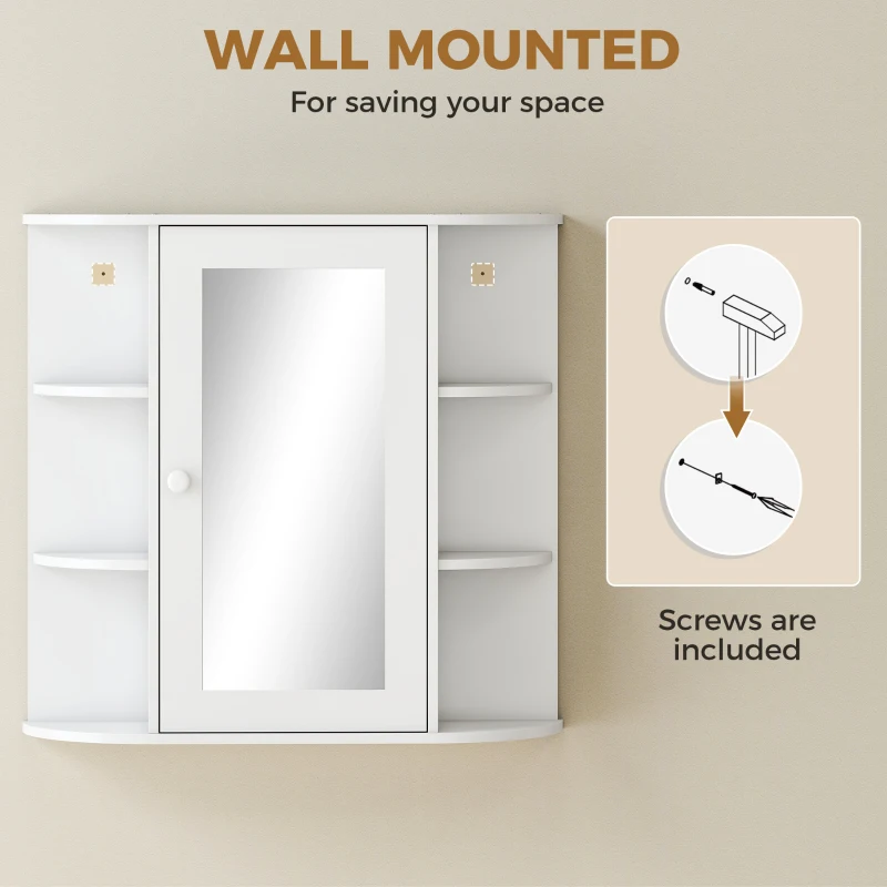HOMCOM Mirrored Bathroom Wall Cabinet Wall Mounted Medicine Cabinet with Door & Shelves, White