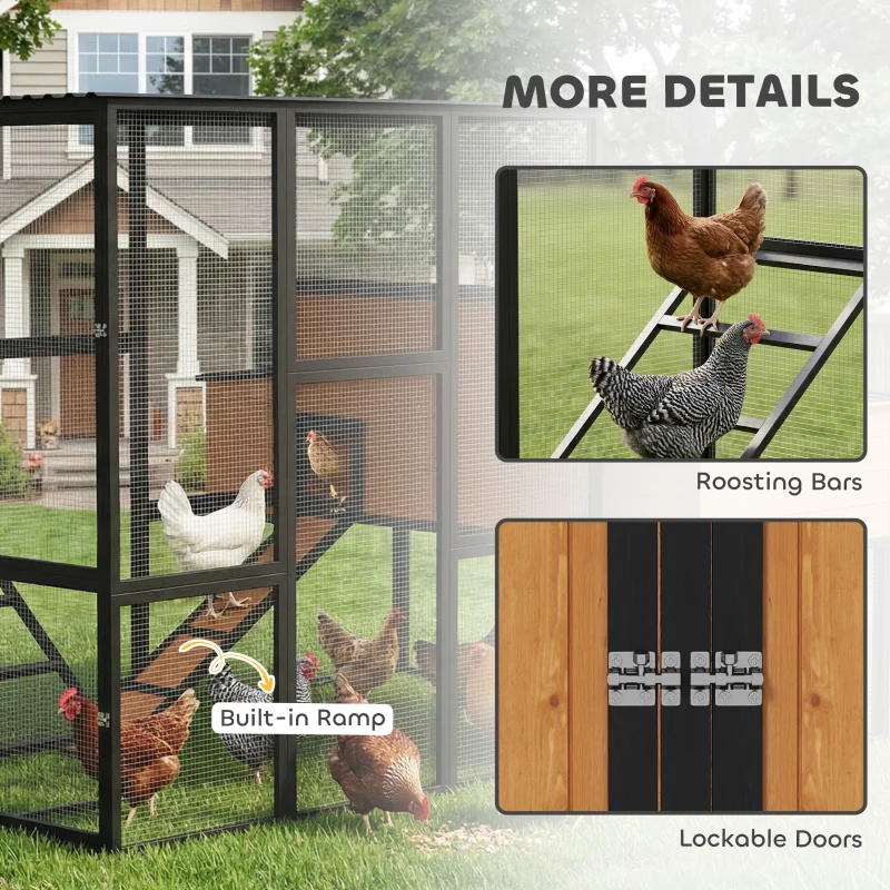 PawHut 105" Large Chicken Coop, Walk-in Wooden Hen House for 7-12 Hens, Poultry Cage Chicken House with Run, 2 Nesting Boxes