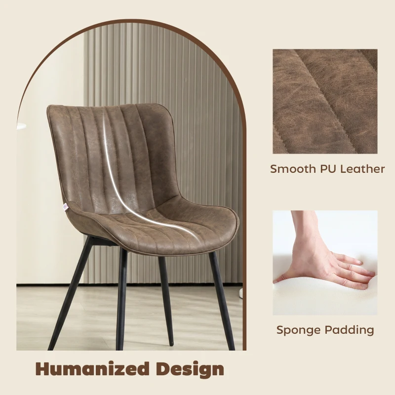 HOMCOM Dining Chairs Set of 4, PU Leather Upholstered Kitchen Chairs with Backrest and Steel Legs for Dining Room, Brown
