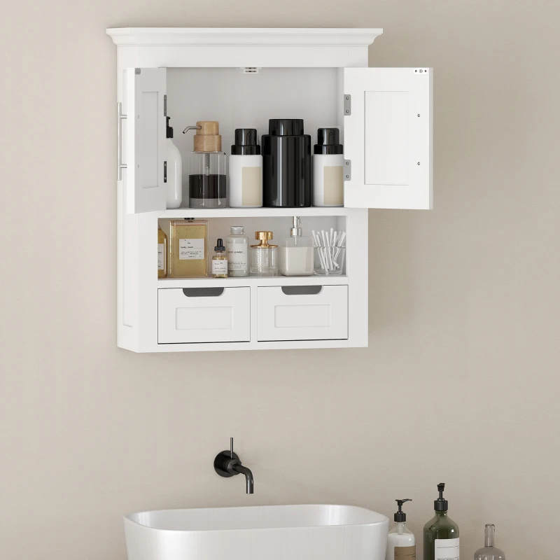 kleankin Bathroom Wall Cabinet, Medicine Cabinet, Toilet Storage Cabinet with Shelf for Living Room and Entryway, White