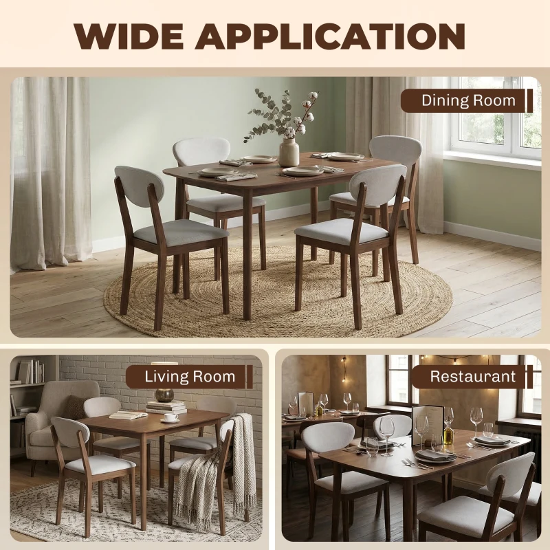 HOMCOM 5-Piece Dining Table Set for 4, Mid-Century Modern Kitchen Table and Chairs, Light Gray