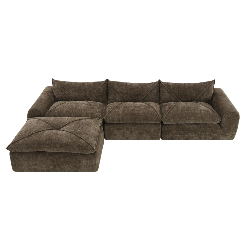 Modular Sectional Sofa with High-Density Foam and Pocket Springs, Oversized Compressed Sofa for Living Room, 116" L x 72" W x 28" H, Brown