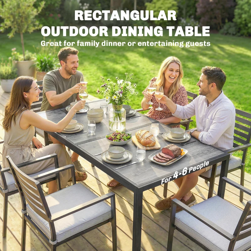 Outsunny Outdoor Dining Table for 4-6, 59" Outdoor Patio Table with Metal Legs, Wood-Effect Top, Grey