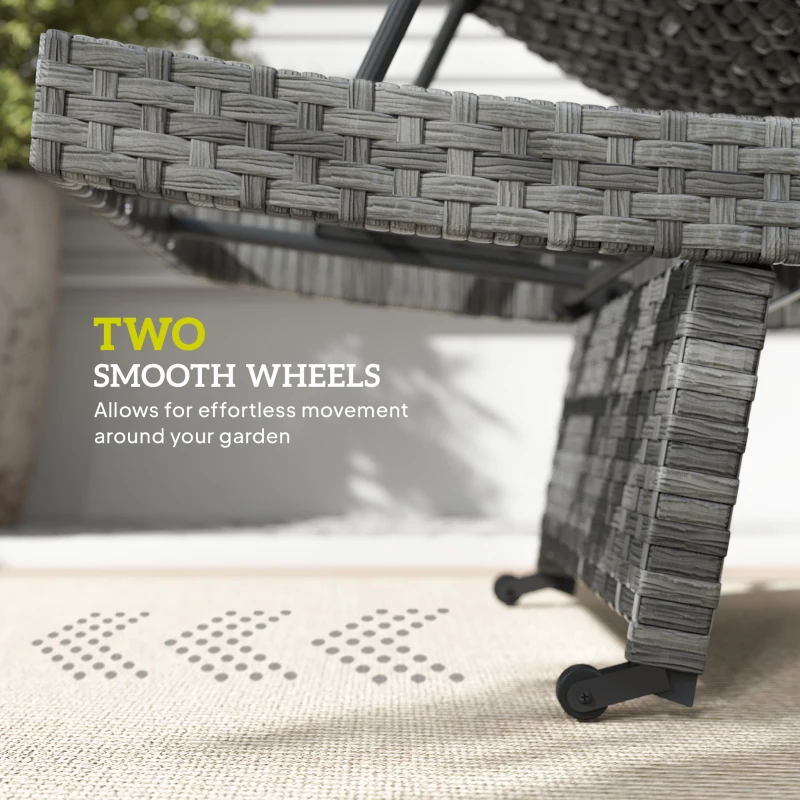 Outsunny Patio Lounger, Folding Wicker Outdoor Chaise Lounge with 4-Level Adjustable Backrest, Grey