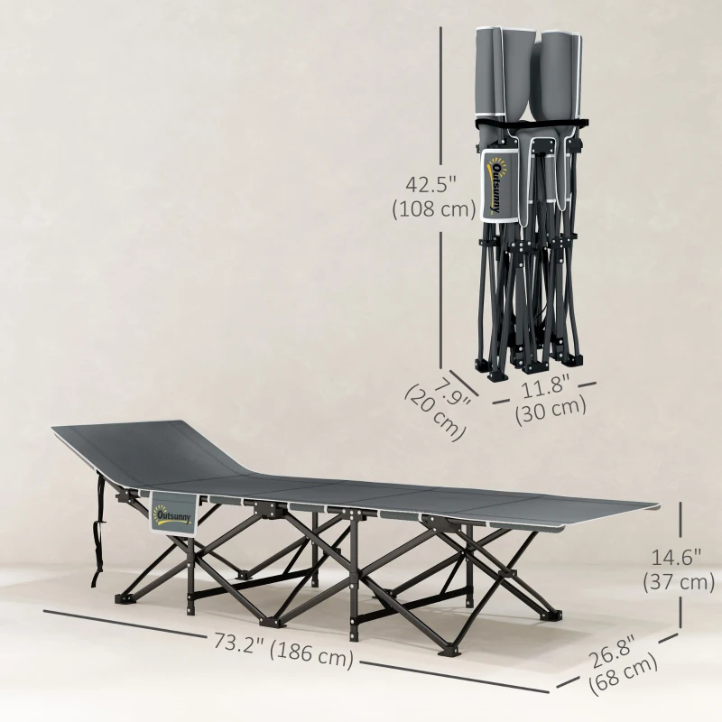 Outsunny 26.8" Wide Folding Bed, Camping Cot for Adults with Cushion, Carry Bag, Max Load 330 LBS, Black