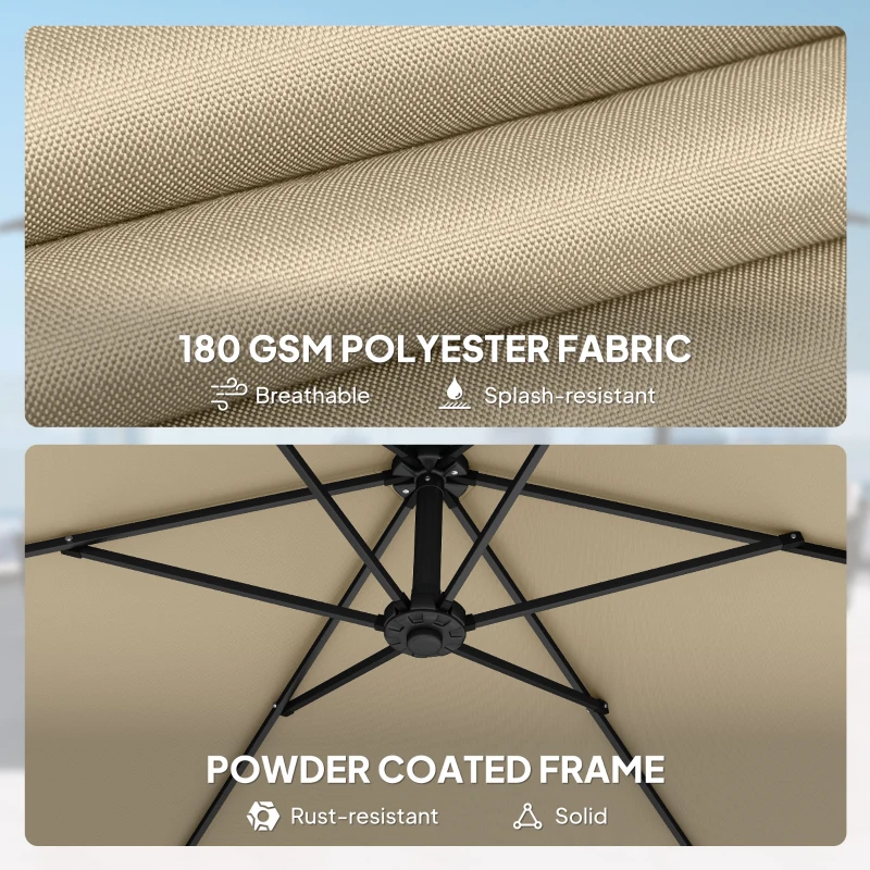 Outsunny 9.7 ft Offset Patio Umbrella with Water/Sand Fillable Weights, Garden Hanging Parasol with Locking Latch, Khaki