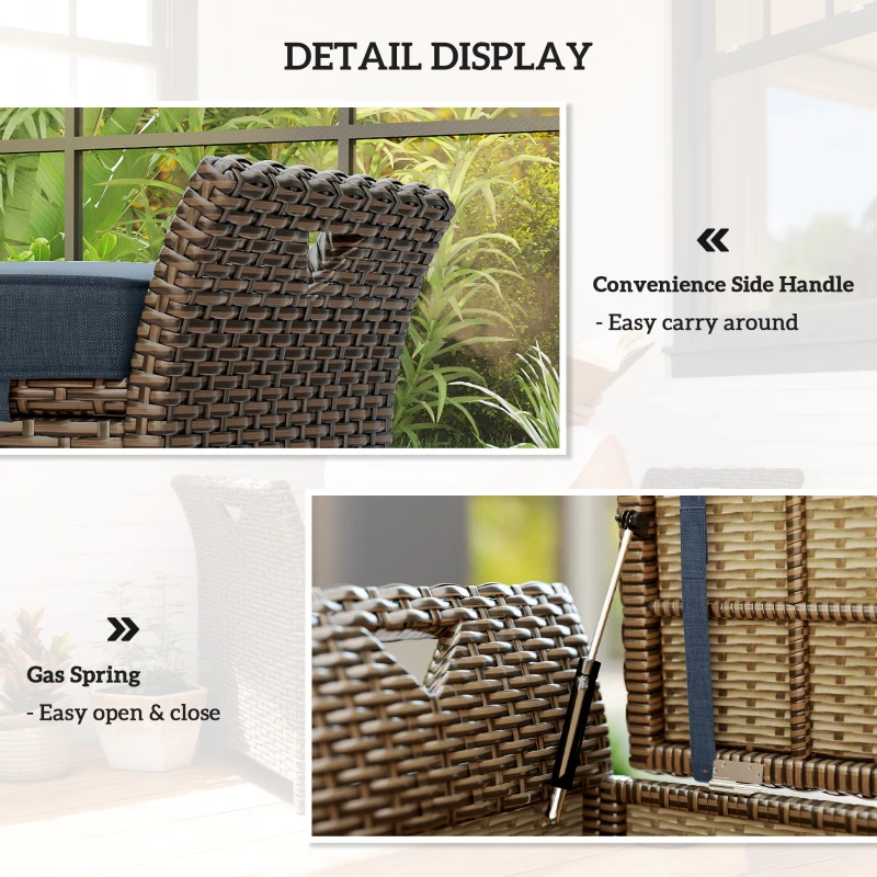 Outsunny 2-In-1 Outdoor Storage Bench, 29 Gallon Wicker Deck Box with Handles and Cushion, Navy Blue