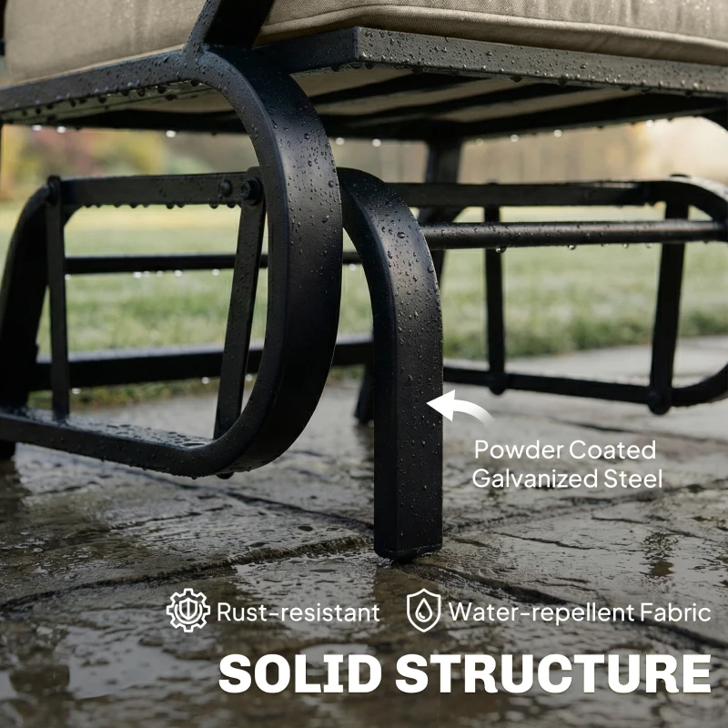 Outsunny Patio Glider, Outdoor Glider Chair with Cushions, Steel Frame, Curved Armrests, Beige