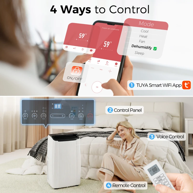 HOMCOM 12000 BTU 5-in-1 Portable Air Conditioner with Cool, Heat, Dehumidifier, Fan, Sleep, WiFi Voice Control, White