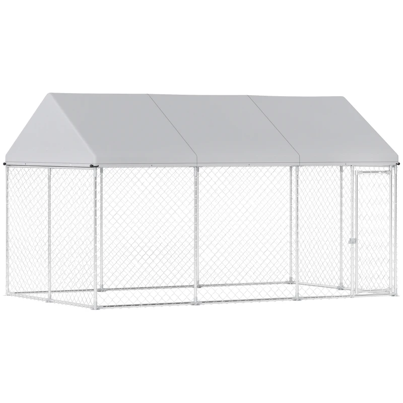 PawHut Galvanized Steel Outdoor Dog Kennel with Roof, Safety Lock, for Backyard, 13.1' x 7.5' x 7.8'