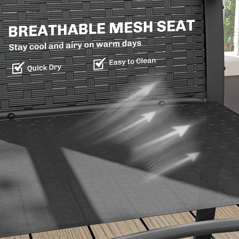 Outsunny Outdoor Bistro Set, 3 Piece Wicker Patio Furniture with Mesh Seat, Glass Table, Cushions for Porch, Balcony, Grey