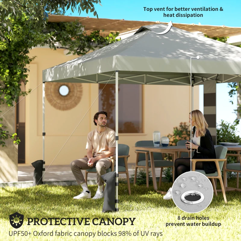 Outsunny 9.6 x 9.6 ft Pop Up Canopy Tent with Pockets, UPF 50+ 1-Button Push Outdoor Instant Canopy with Sandbags, Wheeled Bag