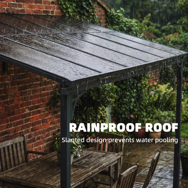Outsunny 11' x 10' Outdoor Pergola, Wall Mounted Hardtop Lean-to Gazebo with Polycarbonate Roof and Metal-Aluminium Frame