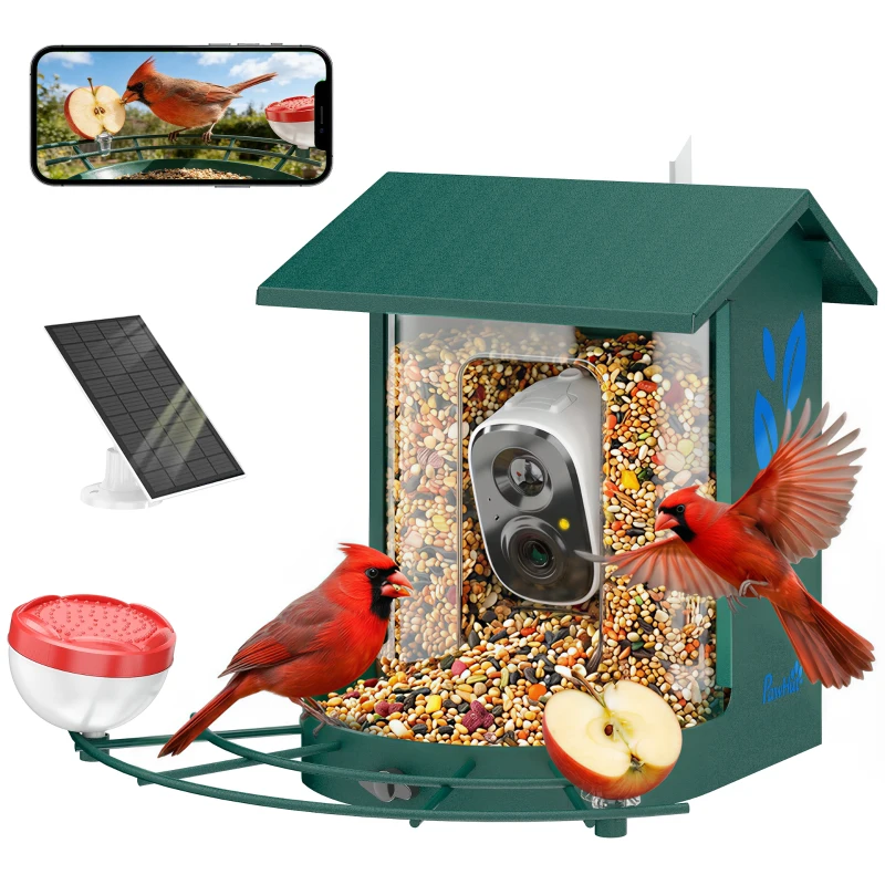 PawHut Smart Bird Feeder Camera Solar Powered with AI Identify 16000+ Birds, Auto Video Capture, Motion Detection