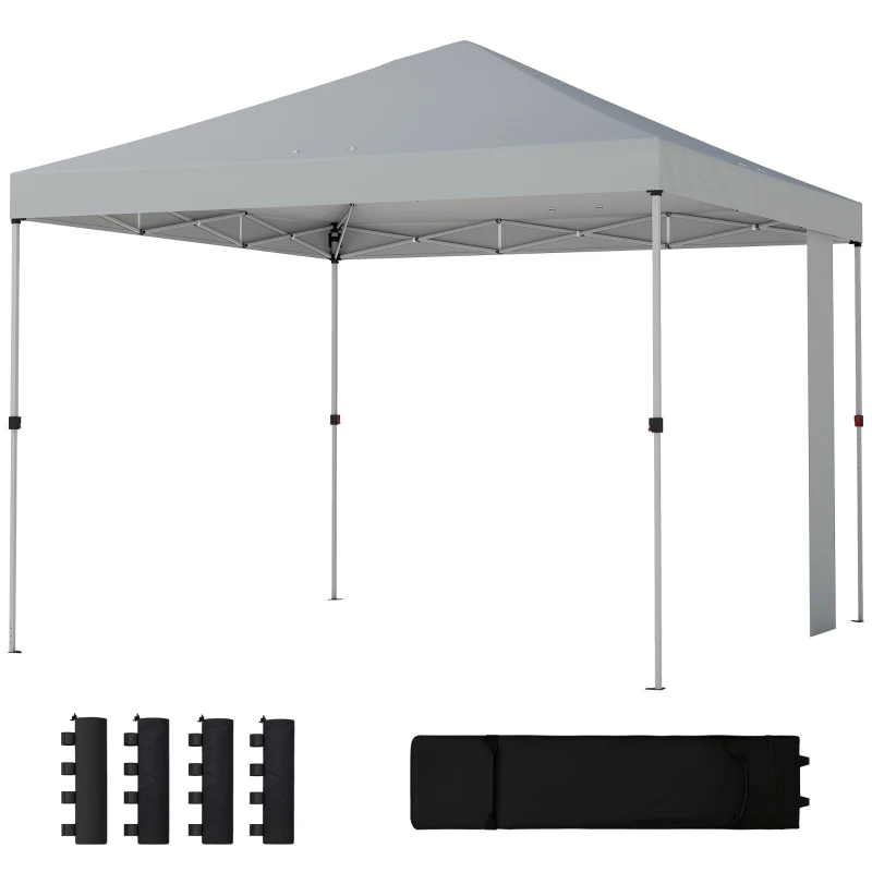 Outsunny 9.6 x 9.6 ft Pop Up Canopy Tent with Pockets, UPF 50+ 1-Button Push Outdoor Instant Canopy with Sandbags, Wheeled Bag