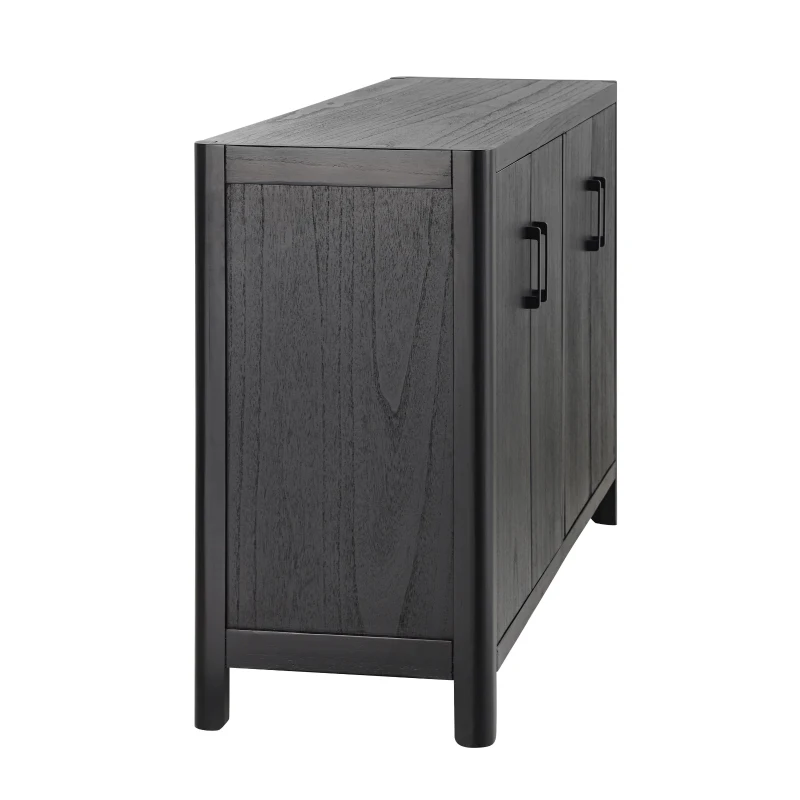 Farmhouse Storage Cabinet with Wood Veneer and Solid Pine Legs, Rustic Accent Sideboard for Entryways, 59" L x 18" W x 36" H, Black