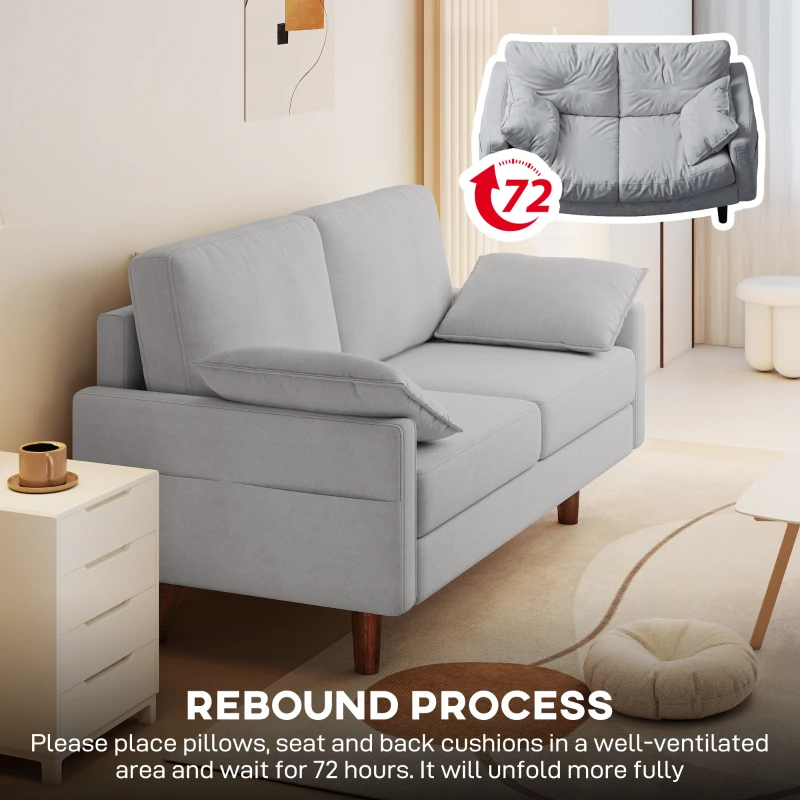 HOMCOM 3 Seater Sofa, Velvet Upholstered Couch with Spring Cushions, Rubber Wood Legs and 2 Pillows, Grey