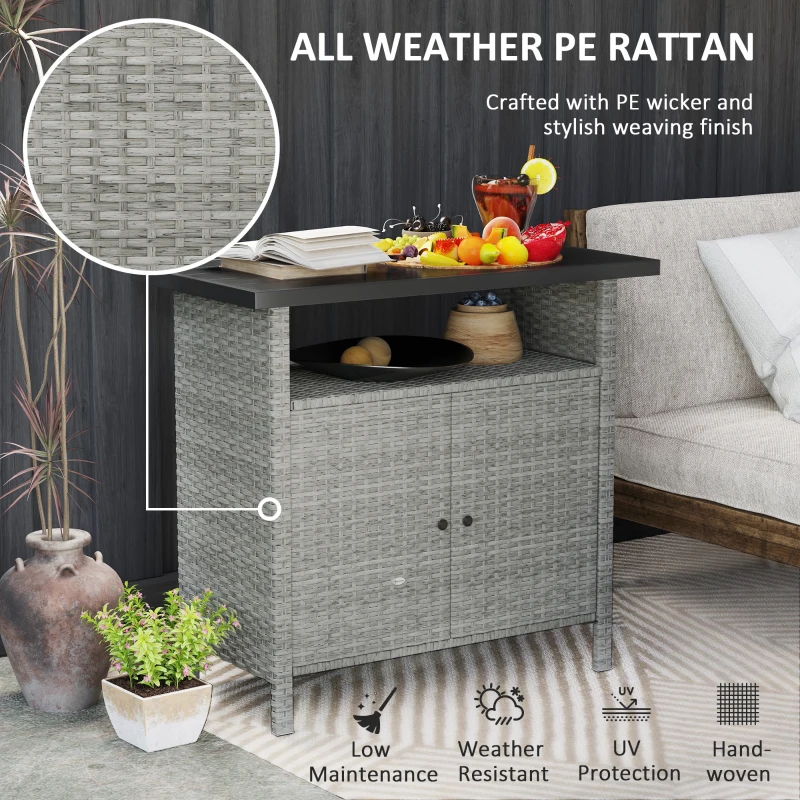 Outsunny Wicker Outdoor Storage Cabinet with Two Doors and Shelf for Outdoor Pool Towel Storage, Grey