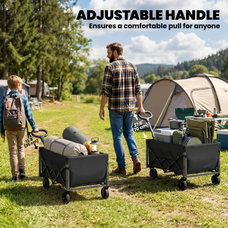 Outsunny 16 Gallon Folding Wagon Cart with Wheels, Heavy-Duty Collapsible Wagon with Drop-Down Tailgate, Black