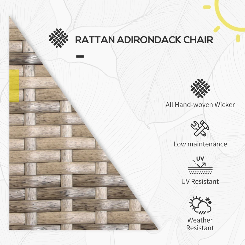 Outsunny Wicker Adirondack Chair, PE Rattan Outdoor Fire Pit Chair Muskoka Chair with Cushions, Mixed Grey