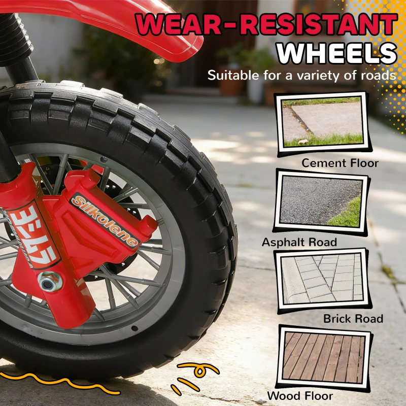 Aosom 6V Kid Electric Ride On Motorcycle Powered Dirt Bike Battery Scooter For 3-6 Year Old Kids Toddlers W/ Training Wheels Red