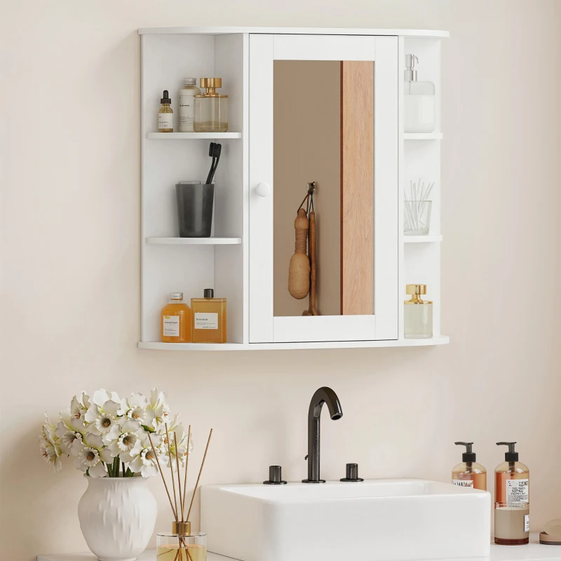 HOMCOM Mirrored Bathroom Wall Cabinet Wall Mounted Medicine Cabinet with Door & Shelves, White