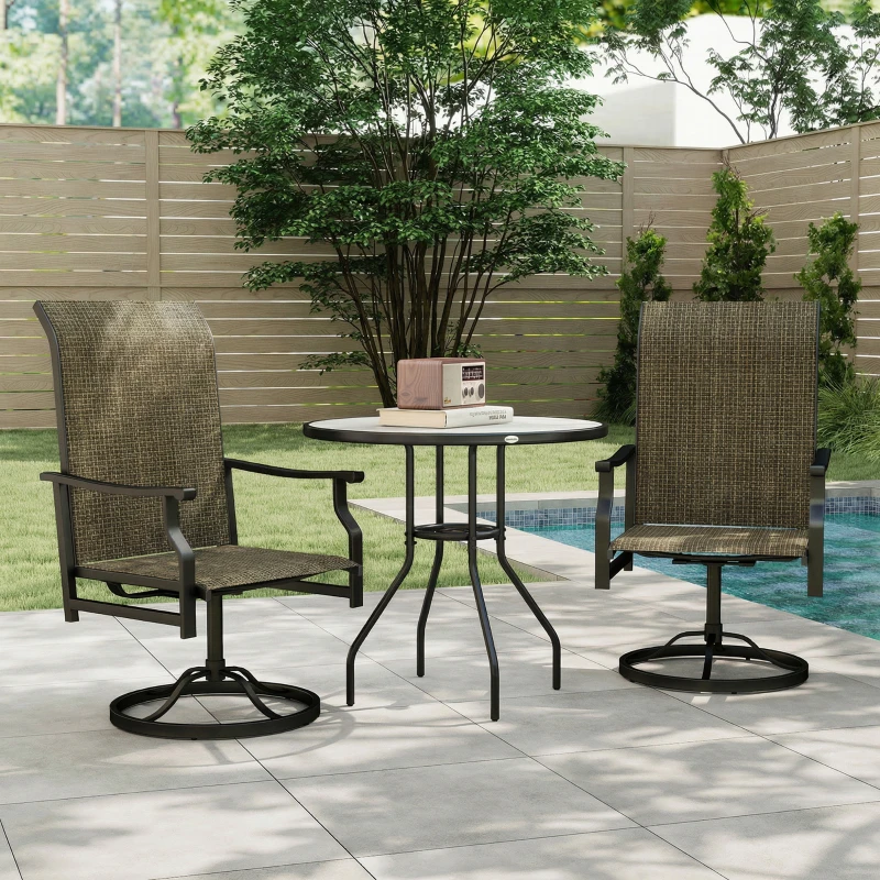 Outsunny Patio Swivel Chair Set of 2, Swivel Rocker Outdoor Chairs with High Back, for Lawn Garden Backyard Deck, Brown