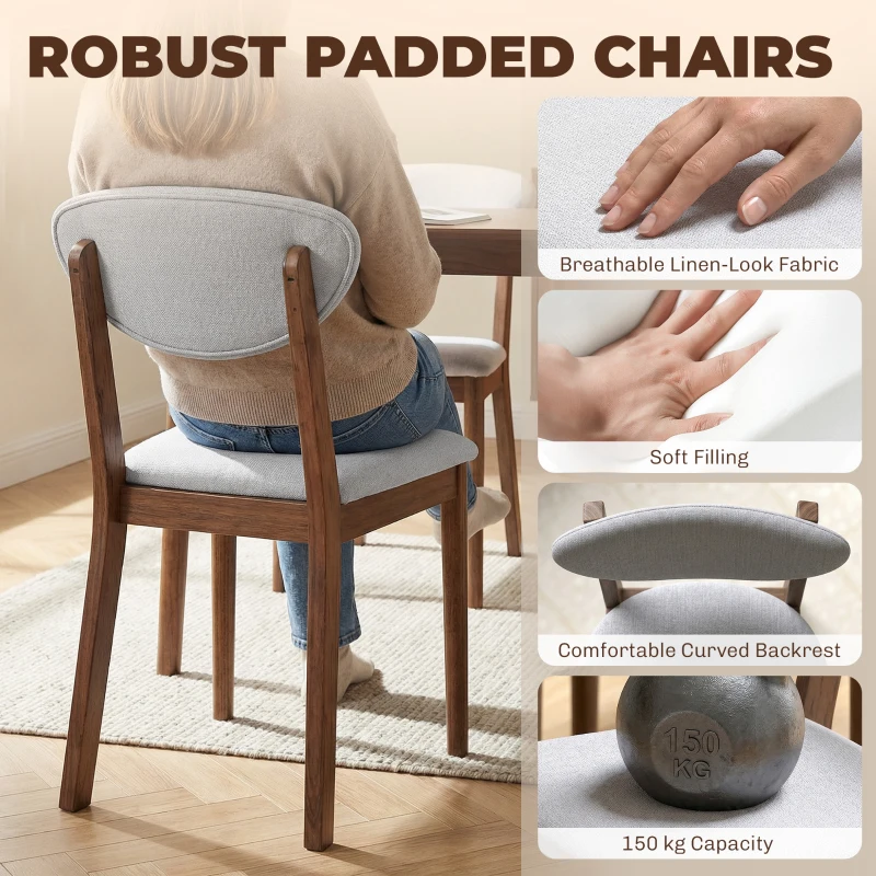 HOMCOM 5-Piece Dining Table Set for 4, Mid-Century Modern Kitchen Table and Chairs, Light Gray