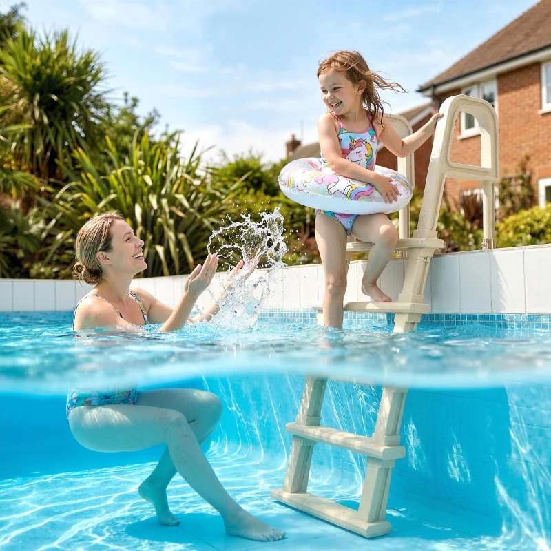 Outsunny Swimming Pool Ladder, 63.4"-69.3" Adjustable 5-Step Pool Stairs with Handrails, Non-Slip Steps, Load Capacity 300 lb