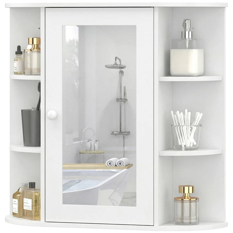 HOMCOM Mirrored Bathroom Wall Cabinet Wall Mounted Medicine Cabinet with Door & Shelves, White