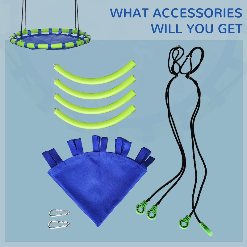 Outsunny 40 Inch Saucer Tree Swing Set for Kids with Adjustable Hanging Ropes, Steel Frame for Kids, 330lbs Capacity, Blue