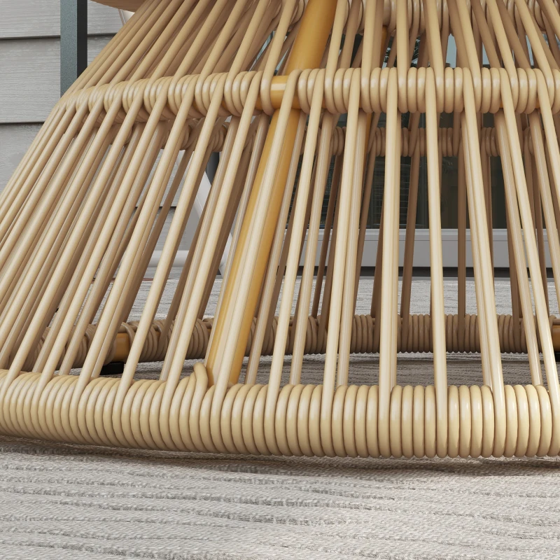 Outsunny Rattan Outdoor Coffee Table, Patio End Table with Tempered Glass Tabletop & Steel Frame, Wicker Furniture, Nature Wood