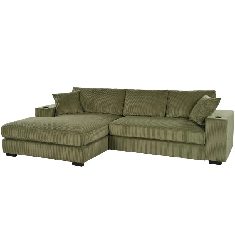 Large Corner Sectional Sofa with Extra-Thick Cushions, Comfortable Upholstered Couch for Living Room, 111.5" L x 59" W x 32" H, Green